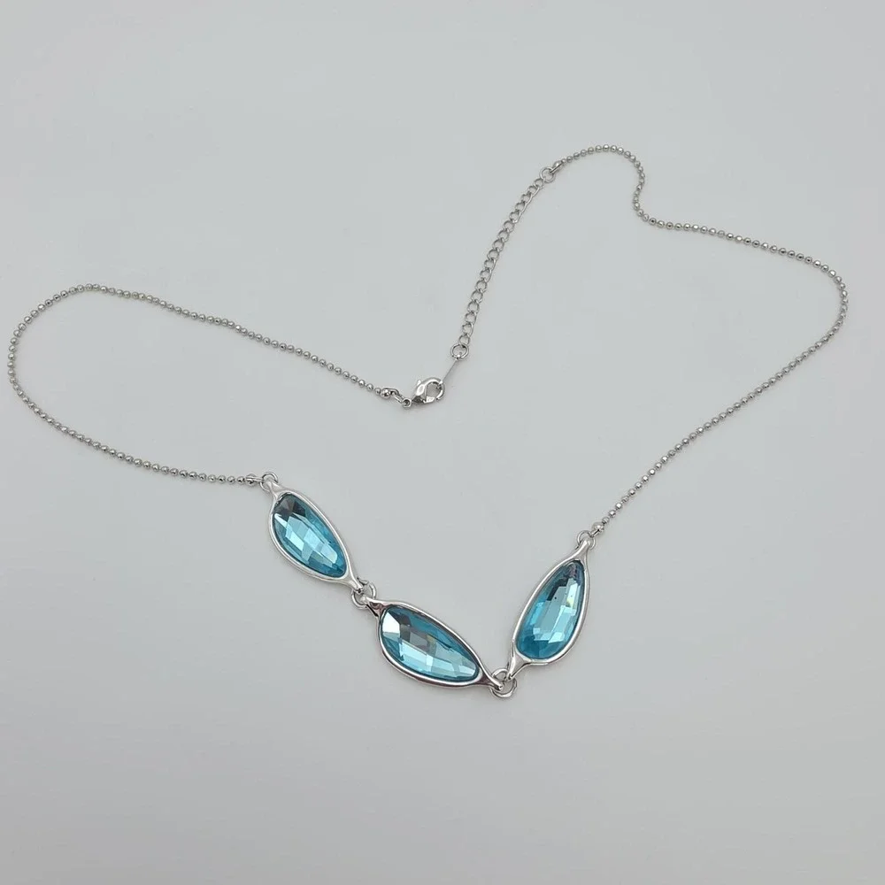 Vtg SWAROVSKI Crystal Necklace Blue Rhodium Plate Ball Chain 20" FREE $HIPPING!! - Picture 8 of 10